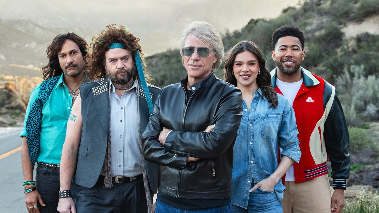 Bon Jovi, Hailee Steinfeld, and cast on location for the State Farm Super Bowl spot.
