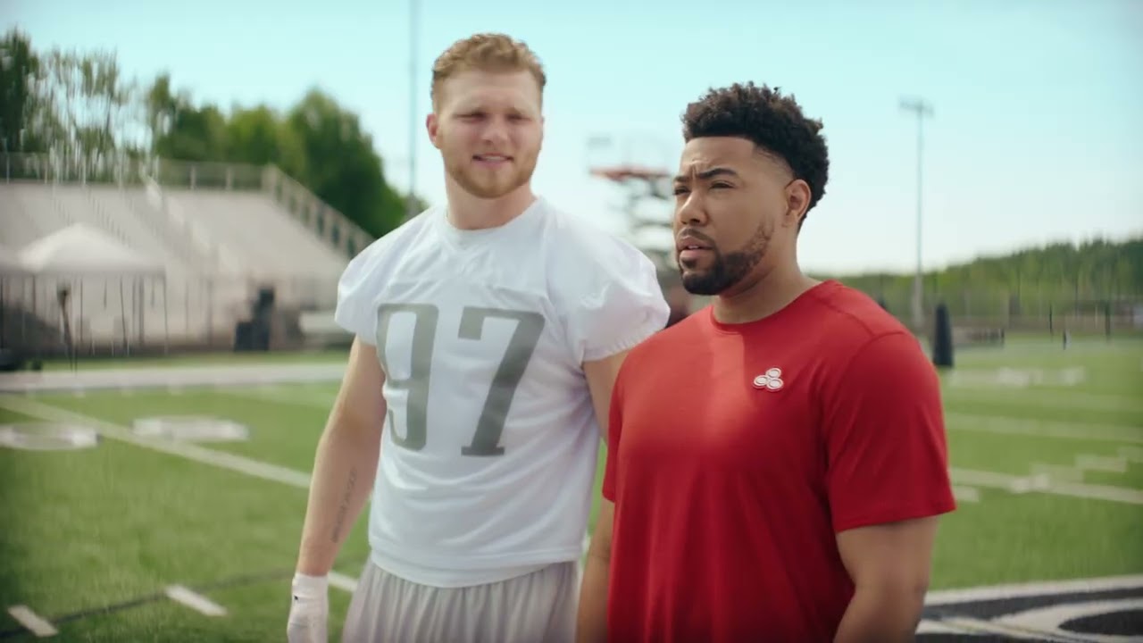 Aidan Hutchinson on set for the State Farm 'Captain' spot.